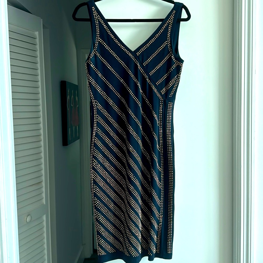Gorgeous navy blue with rose gold studded dress
